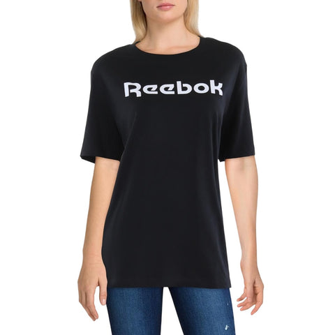 Reebok Womens Logo Cotton Graphic T-Shirt Tee IT8891 Black XS