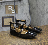 Sun + Stone Womens Cecillee 3-Strap Mary Jane Flats Black Patent 6.5M