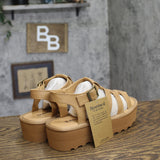 Bearpaw Leather Platform Buckle Strappy Open Toe Sandals Iced Coffee Brown 7M
