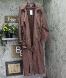 A New Day Faux Suede Notched Collar Button Front Waist Tie Trench Coat Brown 1X