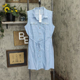 Ny Collection Womens Petite Sleeveless Belted Denim Dress PCBD0205