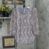 LC Lauren Conrad Womens Lined Pleated Long Sleeve Blouse Shirt Top Gray Floral S