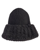 Inc International Concepts Womens Faux Fur Cuff Ribbed Knit Beanie Black