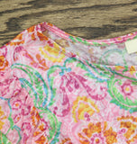 Ruby Rd Damask Print Knit Scoop Neck Short Sleeve Tee Fuschia Pink Multi 1X