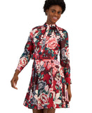 Tahari ASL Long-Sleeve Belted Fit & Flare Dress Mulberry Purple Multi 4