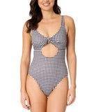 Salt + Cove Juniors Cutout Plaid One-Piece Swimsuit Black / White Print M