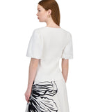 T Tahari Womens Knit Mixed Media Blouson Top THF53035 White XL