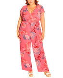 City Chic Trendy Plus Size Summer Floral V-Neck Belted Jumpsuit Pink Multi 20W