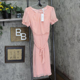 Ny Collection Petite Short Sleeve Belted Swiss Dot Dress Mellow Rose Pink PL