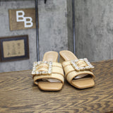 A New Day Womens Kathleen Raffia Buckle Block Heels 92611276 Light Brown 7M