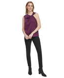 Calvin Klein Women's Twisted-Neck Sleeveless Top M3GA1612 Aubergine Purple L