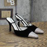 Valerie Stevens Womens Vintage Rhinestone Pointed Toes Velvet Heels Black 6.5M