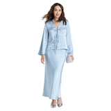 A New Day Womens Long Sleeve Satin Tie Blouse 93013919 Light Blue L