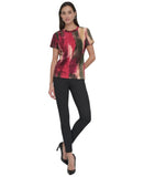 DKNY Abstract Print Logo Embossed T-Shirt P5EHXWNA June Brush Stroke Red Multi S