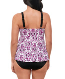 Swim Solutions Womens Printed Tiered Fauxkini Swim Top Magenta Purple Multi 18