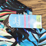 Swim Solutions Tummy Control Empire Swimdress One Piece Fiesta Fronds Blue 22W