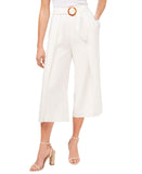 Cece Wide-Leg Belted-Waist Cropped Culotte Pants 7021307 Soft Ecru Ivory 12