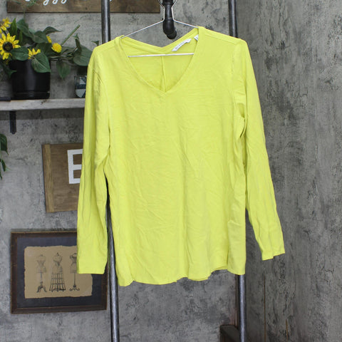 Isaac Mizrahi Live! V-Neck Forward Seam Knit Long-Sleeve Top Lime Glow Green L