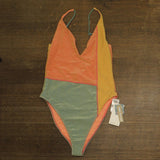 O'Neill Womens Mirage Colorblock Edgewater One-Piece Swimsuit Multi Pink Lurex L