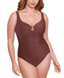 Miraclesuit Allover-Slimming Wrap One-Piece Swimsuit Tamarind Brown 16W