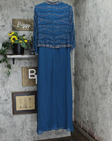 J Kara Womens 3/4 Sleeve V-Neck Beaded Faux Wrap Long Dress Teal Blue Biggybargains J Kara Womens 3/4 Sleeve V-Neck Beaded Faux Wrap Long Dress Teal Blue Biggybargains