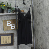 INC International Concepts Lace Bodice Chiffon Short Chemise Nightgown Black S