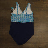 Swim Solutions Surplice Tummy-Control One-Piece Swimsuit Tile Together Blue 18