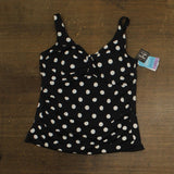 Swim Solutions Control V-Neck Polka Dot Tankini Top Vintage Dotty Black 16W
