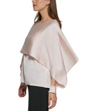 DKNY Womens Petite Solid Crewneck Smocked-Cuff Cape Blouse Champagne Pink PM