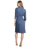 Jones New York Womens Chop Pocket Tie Denim Collared Dress Dark Wash Blue XL