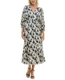 Taylor Womens Petite Floral-Print Ruffled-Hem Dress 4160P Ecru Black Multi 8P