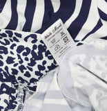 White Mark Zebra Leopard Print Cold Shoulder Tunic Top Navy Blue / White S