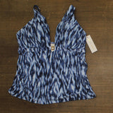 Anne Cole Ikat Tie-Dye Ring Plunge Tankini Swim Top 25PT26368 Blue 22W