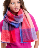 On 34th Womens Brushed Buffalo Plaid Blanket Scarf Fringe Cozy Bright Red Multi