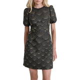 DKNY Womens Short Sleeve Jewel Neck Mini Fit and Flare Dress Black / Gold 10