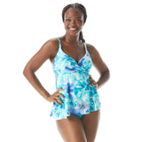 Coco Reef Floral Diamond Wrap Tankini Swim Top Capri Blue / White 12 / 36C