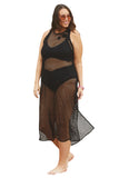 Becca Womens Castaway Island Fishnet Flower-Applique Cover-up Dress Black S