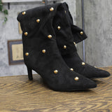 A New Day Studded Faux Suede Mid-Calf Boots with Cone Heel Jet Black 8.5M