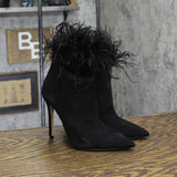 Michael Michael Kors Womens Whitby Feather Trim Pointed Toe Booties Black 5.5M