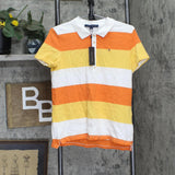 Tommy Hilfiger Womens Rugby Striped Polo Shirt J9EHN257 Orange Multi M