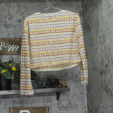 Aqua Womens Stripe Long Sleeve Crochet Knit Top YCG9855 Brown Multi S