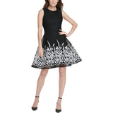DKNY Womens Embroidered Mesh Sleeveless Fit Flare A-line Dress Black / Ivory 2