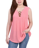 Ny Collection Womens Sleeveless Ribbed Top with Triple Rings Conch Shell Pink XL