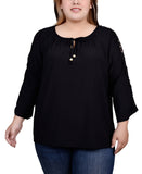Ny Collection Womens Crochet Trimmed 3/4 Sleeve Blouse WRJU0037 Black 1X