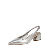 Franco Sarto Racer Slingback Low Block Heel Pointed Toe Pump Silver Gray 6.5M