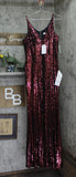 Dress The Population Womens Iris Sequined Side Slit Gown Dress Port Red Black XL