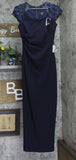 X by Xscape Womens Floral Applique Cap-Sleeve Gown Navy Blue 6