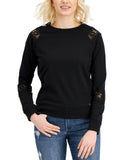 Tommy Hilfiger Womens Solid Lace-Trimmed Top J1LH0250