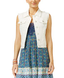 American Rag Womens Distressed Button Up  Denim Vest White Wash L