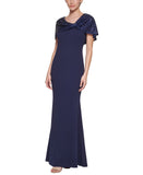 Vince Camuto Womens Crepe Trumpet Sequin-Cape Dress Gown VC2M3344 Navy Blue 2